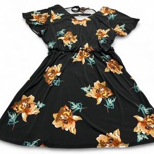 Maurices Black Dress with Yellow and Green Floral Design